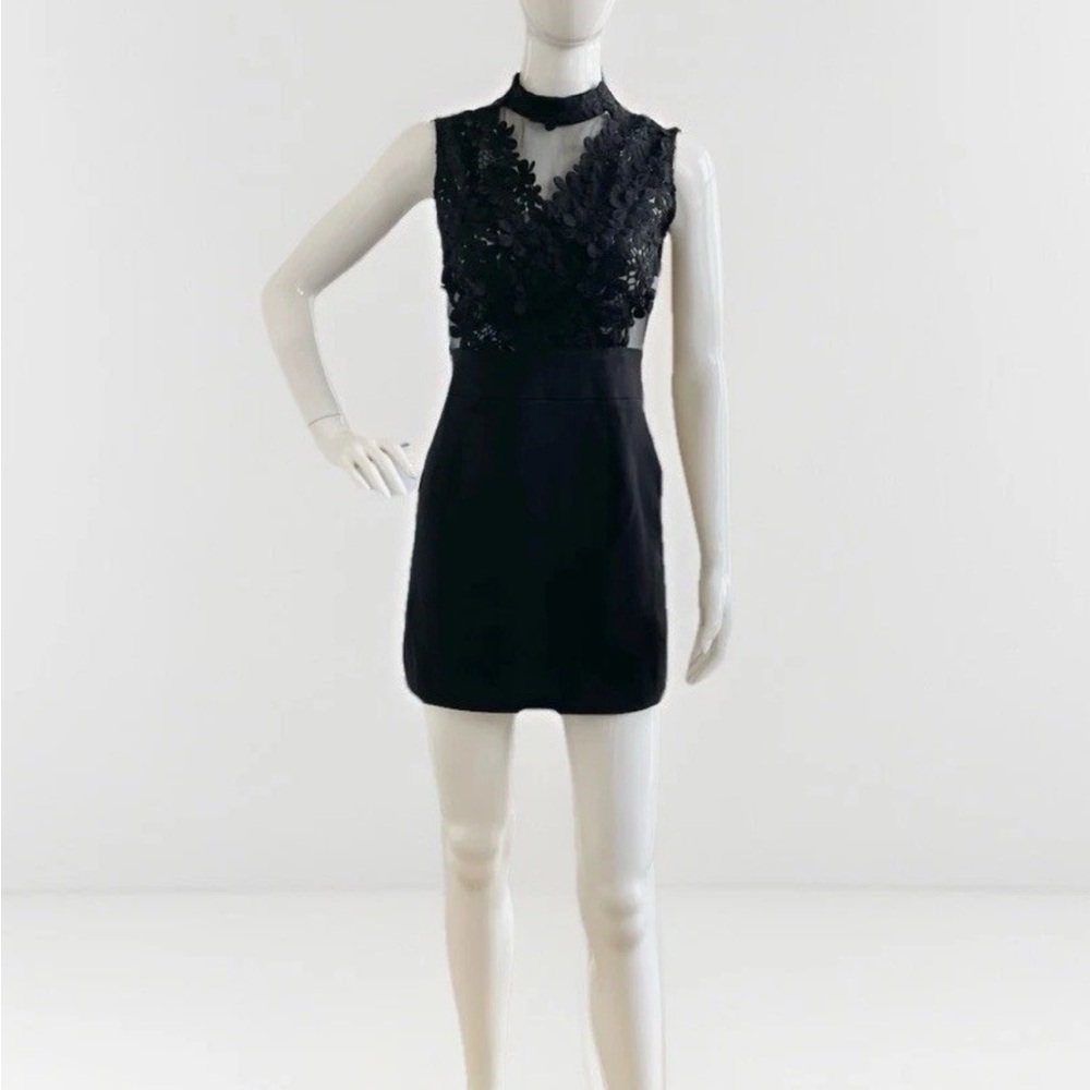 Pinkyotto Black Lace Appliqué Cocktail Mini Dress – XS